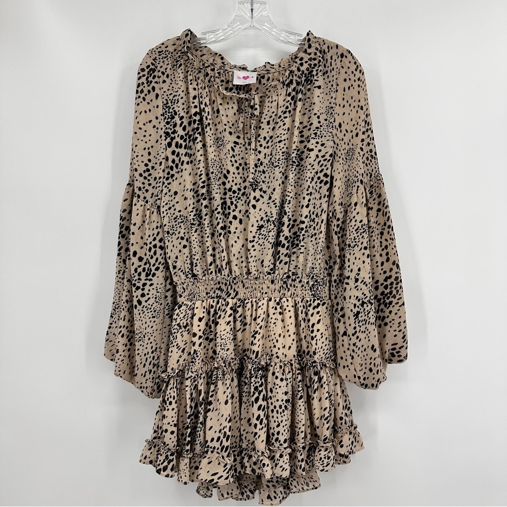 Buddy Love Zozo Elastic Waist Mini Dress Long Sleeve Tan Brown Size S